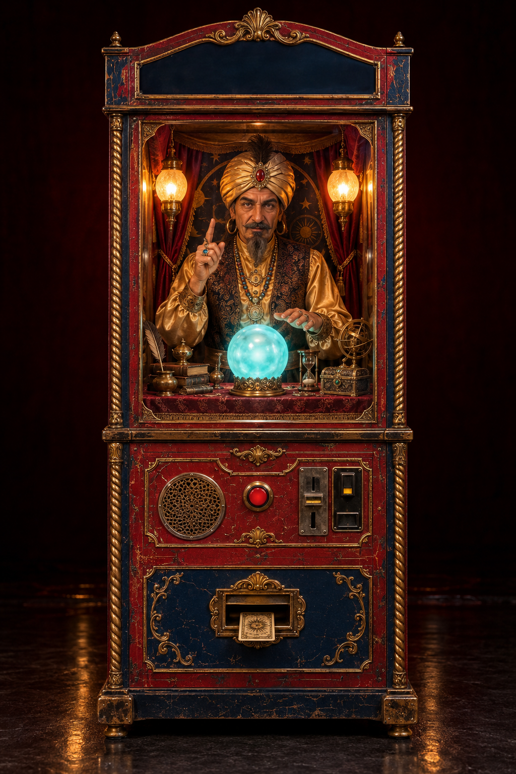 A full-size vintage Zoltar fortune-teller arcade machine